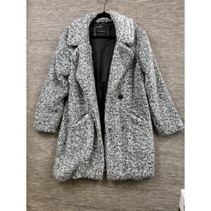 Lucky Brand Coat Womens Medium Gray Faux Fur Mid Length Button Lined Pockets